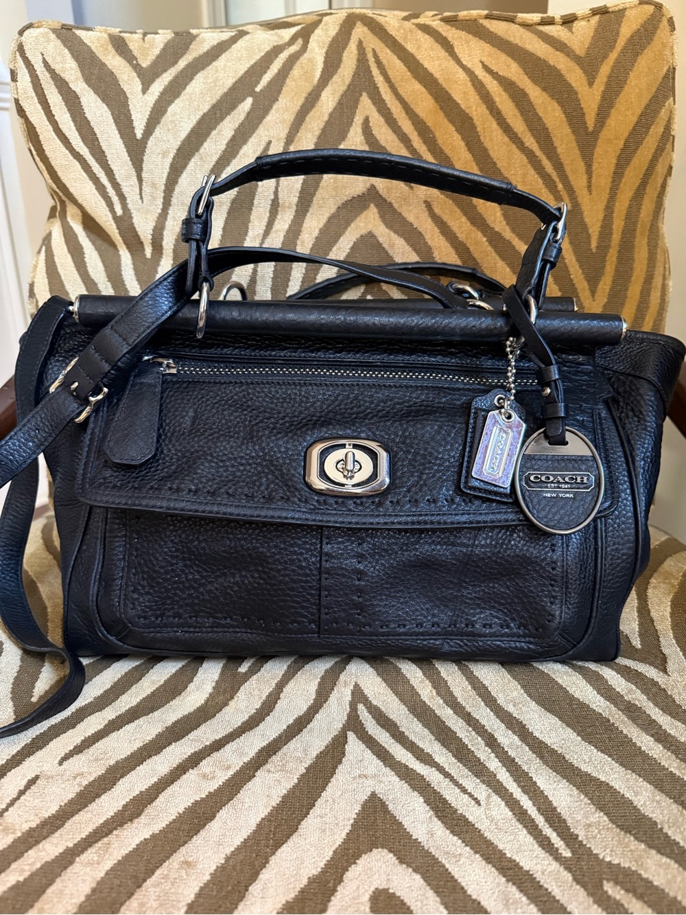 Coach Black Leather Satchel with Signature Hangtags